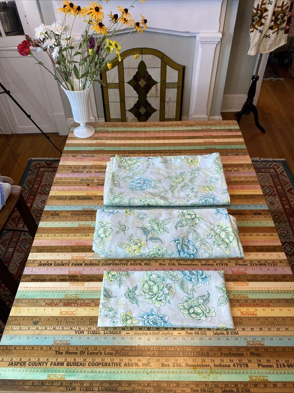 VTG‎ Dan River Dantrel Full Sheet Set Cabbage Rose Floral Flat Fitted Case Retro